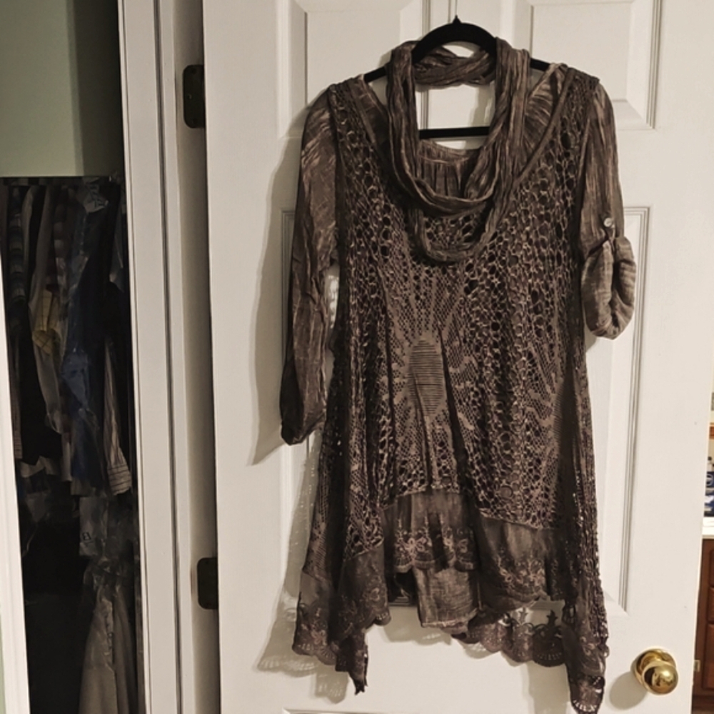 Asymmetrical Brown Tunic with Relaxed Sleeves